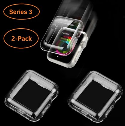 Apple Watch 3 Case, [2pack] Wolait Clear Soft TPU Case with Built-in Screen Protector for Apple Watch Series 3 42mm 1