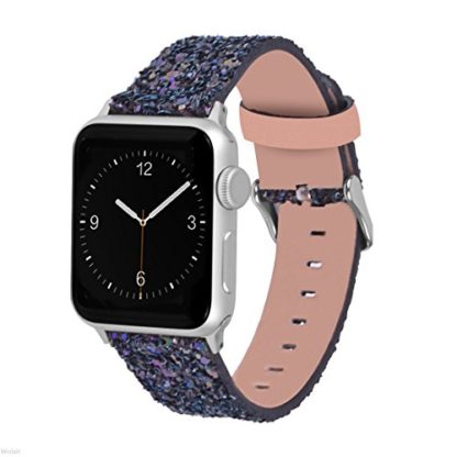 Glitter Apple watch band, Wolait Luxury PU Leather Wristband Replacement Strap for Apple Watch Series 3/2/1 (42mm Black) 1