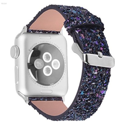 Wolait Compatible with Apple Watch Band 38mm 40mm 41mm Series 7/6/5/4/3/SE, iWatch Leather Glitter Sparkly Wristband Bracelet for Women-Black 2