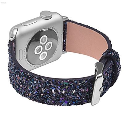 Wolait Compatible with Apple Watch Band 38mm 40mm 41mm Series 7/6/5/4/3/SE, iWatch Leather Glitter Sparkly Wristband Bracelet for Women-Black 3