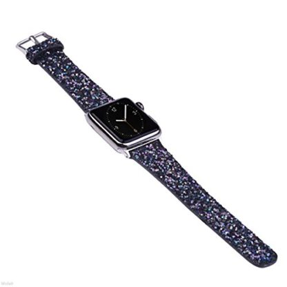 Glitter Apple watch band, Wolait Luxury PU Leather Wristband Replacement Strap for Apple Watch Series 3/2/1 (42mm Black) 4