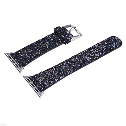 Glitter Apple watch band, Wolait Luxury PU Leather Wristband Replacement Strap for Apple Watch Series 3/2/1 (42mm Black) 5