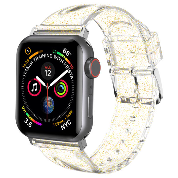 Wolait Compatible with Apple Watch Band 44mm 42mm, Premium Clear Glitter Soft Silicone Strap for iWatch Series 5 Series 4/3/2/1 Women Girls (42mm/44mm Clear +Gold) 1