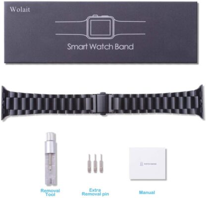 [Upgraded] Wolait Compatible with Apple Watch Band 41mm 40mm 38mm, Ultra Thin Solid Stainless Steel Band for Apple iWatch SE Series7/ 6/5/4/3/ Men Women,Black 7