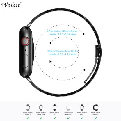 [Upgraded] Wolait Compatible with Apple Watch Band 41mm 40mm 38mm, Ultra Thin Solid Stainless Steel Band for Apple iWatch SE Series7/ 6/5/4/3/ Men Women,Black 4