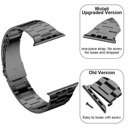[Upgraded] Wolait Compatible with Apple Watch Band 45mm 44mm 42mm ,Ultra Thin Solid Stainless Steel Band for Apple iWatch SE Series7/ 6/5/4/3/ Men Women,Space Gray 2