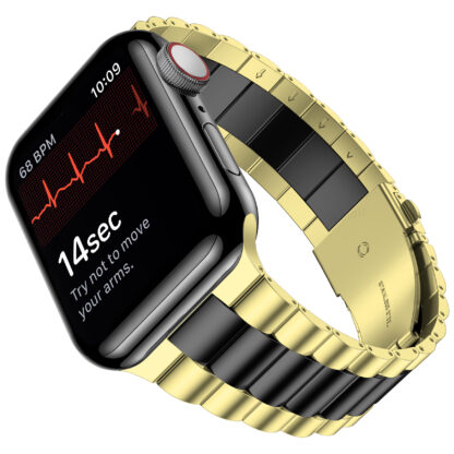 Wolait Compatible with Resin Apple Watch Band 42mm 44mm, Upgraded Fashion Light Stainless Steel Strap Wristband for iWatch SE/Series 6/5/4/3/2/1 Men Women,Gold/Black, 42mm/44mm 2