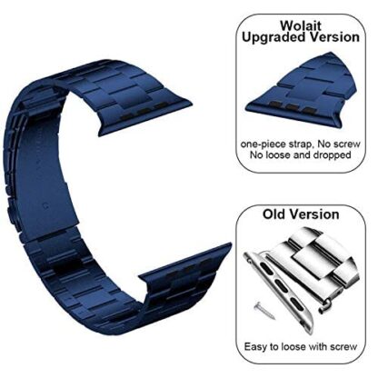 [Upgraded] Wolait Compatible with Apple Watch Band 41mm 40mm 38mm , Ultra Thin Solid Stainless Steel Band for Apple iWatch SE Series7/ 6/5/4/3/ Men Women,Blue 2
