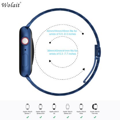 [Upgraded] Wolait Compatible with Apple Watch Band 45mm 44mm 42mm , Ultra Thin Solid Stainless Steel Band for Apple iWatch SE Series7/ 6/5/4/3/ Men Women,Blue 3