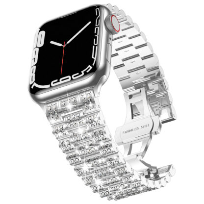 Wolait Compatible With Apple Watch BandWolait Compatible With Apple Watch Band 45/44/42mm, Women Bling Diamond Rhinestone Metal Strap for iWatch All Series,Silver 1