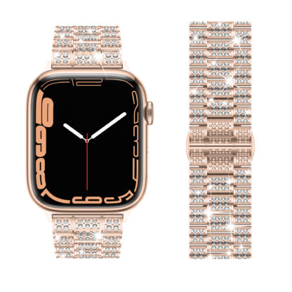 Wolait Compatible With Apple Watch BandWolait Compatible With Apple Watch Band 42/44/45mm, Women Bling Diamond Rhinestone Metal Strap for iWatch All Series,Rose Gold 3
