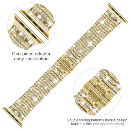 Wolait Compatible With Apple Watch BandWolait Compatible With Apple Watch Band 42/44/45mm, Women Bling Diamond Rhinestone Metal Strap for iWatch All Series,Gold 4