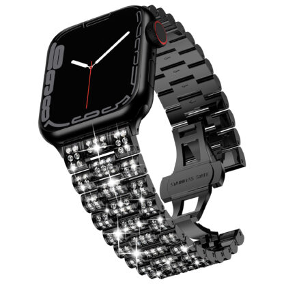 Wolait Compatible With Apple Watch BandWolait Compatible With Apple Watch Band 38/40/41mm, Women Bling Diamond Rhinestone Metal Strap for iWatch All Series,Black 1