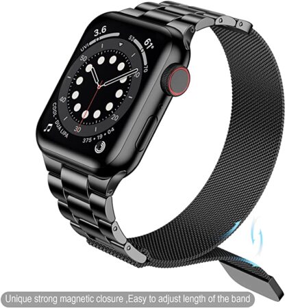 Wolait Stainless Steel Band Compatible with Apple Watch 45mm 44mm 42mm 41mm 40mm 38mm,Upgraded Metal Mesh Adjustable Magnetic Loop Replacement Bands for iWatch Series 7/6/5/4/3/SE-41mm /40mm /38mm Black 2