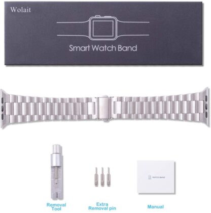 [Upgraded] Wolait Compatible with Apple Watch Band 41mm 40mm 38mm , Ultra Thin Solid Stainless Steel Band for Apple iWatch SE Series7/ 6/5/4/3/ Men Women,Silver 2