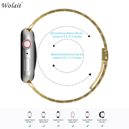 [Upgraded] Wolait Compatible with Apple Watch Band 45mm 44mm 42mm , Ultra Thin Solid Stainless Steel Band for Apple iWatch SE Series7/ 6/5/4/3/ Men Women,Yellow Gold 3