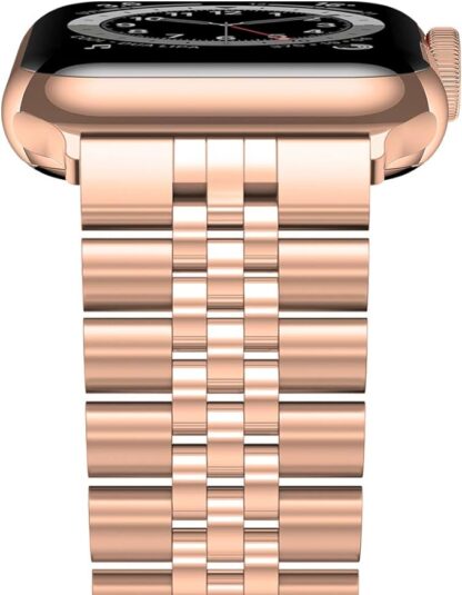 Wolait Compatible with Apple Watch Ultra 2 Band 49mm 45mm 44mm 42mm,Stainless Steel Heavy Band with Butterfly Folding Clasp Link Bracelet for iWatch Ultra Series 9/8/7/6/SE/ 5/4/3 Men,Rose Gold 3