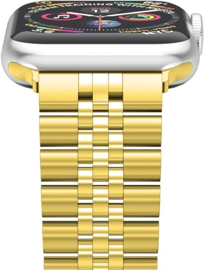 Wolait Compatible with Apple Watch Ultra 2 Band 49mm 45mm 44mm 42mm,Stainless Steel Heavy Band with Butterfly Folding Clasp Link Bracelet for iWatch Ultra Series 9/8/7/6/SE/ 5/4/3 Men,Gold 3