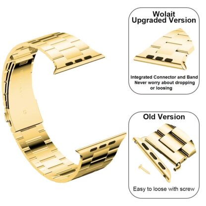 [Upgraded] Wolait Compatible with Apple Watch Band 41mm 40mm 38mm , Ultra Thin Solid Stainless Steel Band for Apple iWatch SE Series7/ 6/5/4/3/ Men Women,Yellow Gold 2