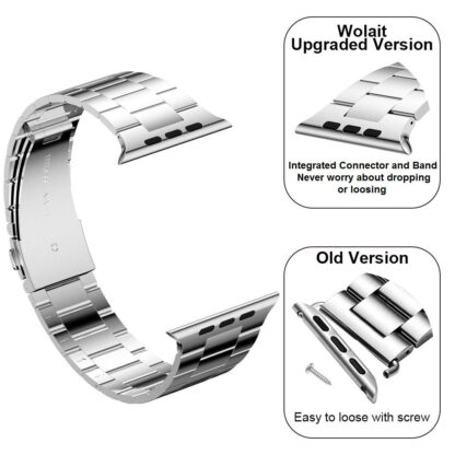 [Upgraded] Wolait Compatible with Apple Watch Band 41mm 40mm 38mm , Ultra Thin Solid Stainless Steel Band for Apple iWatch SE Series7/ 6/5/4/3/ Men Women,Silver 3
