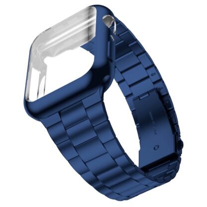 Wolait Compatible with Apple Watch Band 42mm 44mm 45mm 38mm 40mm 41mm with Case, Upgraded Business Stainless Steel Band with Screen Protector Cover for iWatch Series 7/6/SE Series 5/4/3/2/1,40mm Blue 1