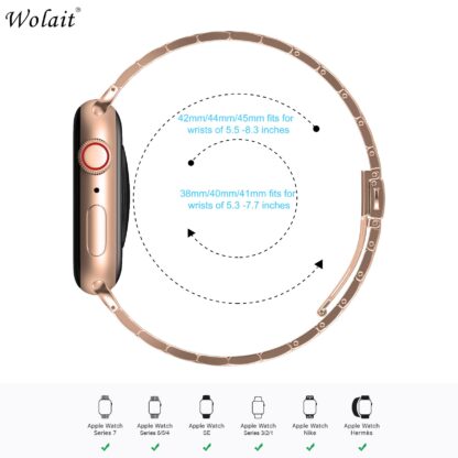 [Upgraded] Wolait Compatible with Apple Watch Band 41mm 40mm 38mm , Ultra Thin Solid Stainless Steel Band for Apple iWatch SE Series7/ 6/5/4/3/ Men Women,New Rose Gold 4