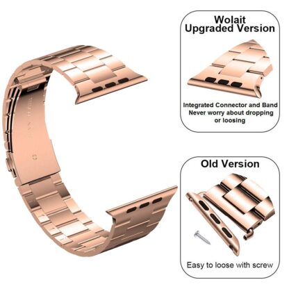 [Upgraded] Wolait Compatible with Apple Watch Band 45mm 44mm 42mm , Ultra Thin Solid Stainless Steel Band for Apple iWatch SE Series7/ 6/5/4/3/ Men Women,New Rose Gold 2