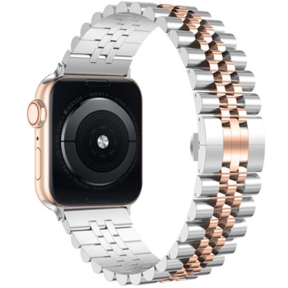 Wolait Compatible with Apple Watch Band 41mm 40mm 38mm, Stainless Steel Heavy Band with Butterfly Folding Clasp Link Bracelet for iWatch Series 7/6/SE Series 5/4/3/Men Women,Silver/Rose Gold 1