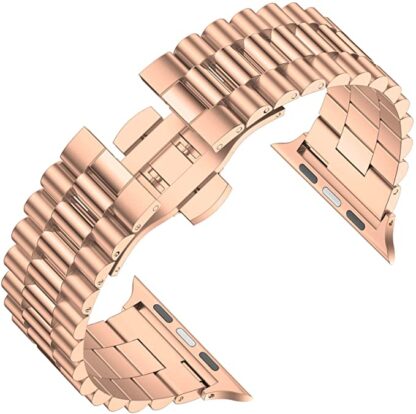Wolait Stainless Steel Band Compatible with Apple Watch 45mm 44mm 42mm,Upgraded Business Metal Replacement Bands for iWatch Series7/ 6/5/4/3/SE -Rose Gold 2