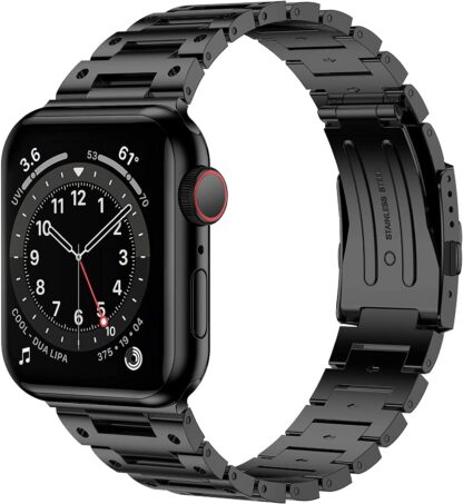 Wolait Metal Band Compatible with Apple Watch 41mm 40mm 38mm, Upgraded Stainless Steel Business Replacement Band for Series 7/6/SE/5/4/3/ Women Men-Black 1