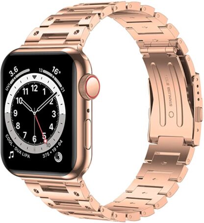 Wolait Metal Band Compatible with Apple Watch 41mm 40mm 38mm, Upgraded Stainless Steel Business Replacement Band for Series 7/6/SE/5/4/3/ Women Men- Rose Gold 1
