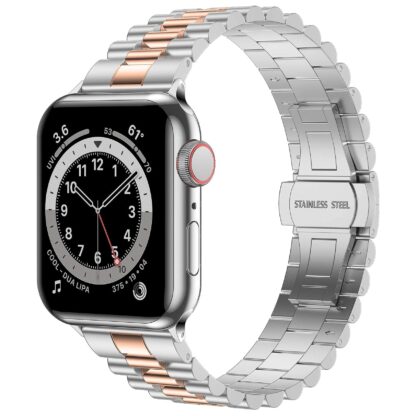 Wolait Stainless Steel Band Compatible with Apple Watch 45mm 44mm 42mm,Upgraded Business Metal Replacement Bands for iWatch Series7/ 6/5/4/3/SE -Silver/Rose Gold 1