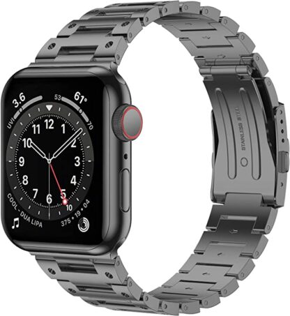 Wolait Metal Band Compatible with Apple Watch 45mm 44mm 42mm, Upgraded Stainless Steel Business Replacement Band for Series7/ 6/SE/5/4/3 Women Men-Space Grey Visit the Wolait Store 1