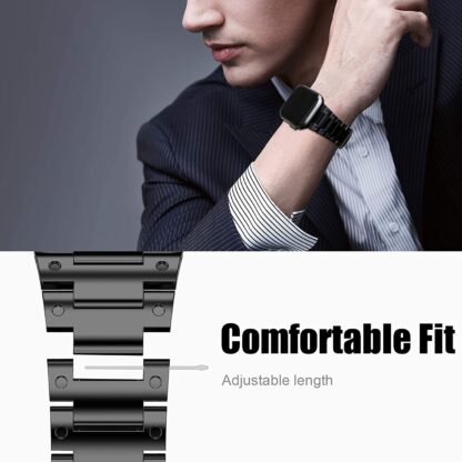 Wolait Metal Band Compatible with Apple Watch 45mm 44mm 42mm, Upgraded Stainless Steel Business Replacement Band for Series7/ 6/SE/5/4/3 Women Men-Black 6