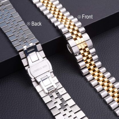 Wolait Compatible with Apple Watch Band 41mm 40mm 38mm, Stainless Steel Heavy Band with Butterfly Folding Clasp Link Bracelet for iWatch Series 7/6/SE Series 5/4/3/Men Women,Silver/Gold 4