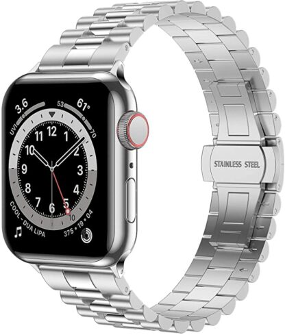 Wolait Stainless Steel Band Compatible with Apple Watch 45mm 44mm 42mm,Upgraded Business Metal Replacement Bands for iWatch Series7/ 6/5/4/3/SE-Silver 1