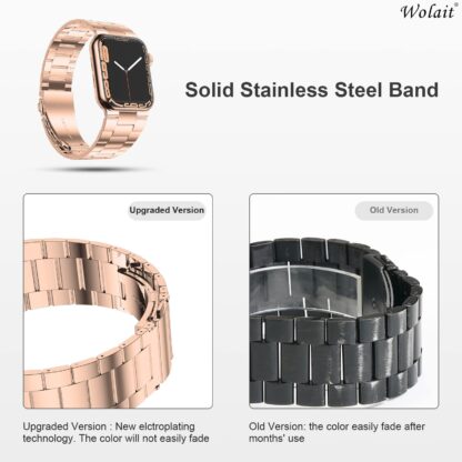 [Upgraded] Wolait Compatible with Apple Watch Band 41mm 40mm 38mm , Ultra Thin Solid Stainless Steel Band for Apple iWatch SE Series7/ 6/5/4/3/ Men Women,New Rose Gold 3
