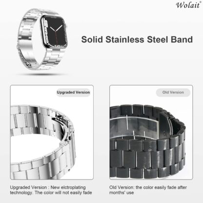 [Upgraded] Wolait Compatible with Apple Watch Band 41mm 40mm 38mm , Ultra Thin Solid Stainless Steel Band for Apple iWatch SE Series7/ 6/5/4/3/ Men Women,Silver 4