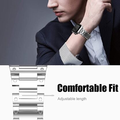 Wolait Metal Band Compatible with Apple Watch 45mm 44mm 42mm, Upgraded Stainless Steel Business Replacement Band for Series7/ 6/SE/5/4/3 Women Men-Silver 5