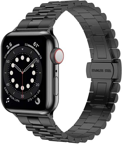 Wolait Stainless Steel Band Compatible with Apple Watch 45mm 44mm 42mm,Upgraded Business Metal Replacement Bands for iWatch Series7/ 6/5/4/3/SE- Black 1