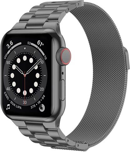 Wolait Stainless Steel Band Compatible with Apple Watch 45mm 44mm 42mm 41mm 40mm 38mm,Upgraded Metal Mesh Adjustable Magnetic Loop Replacement Bands for iWatch Series 7/6/5/4/3/SE- 45mm/ 44mm /42mmSpace Grey 1