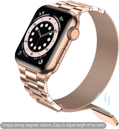 Wolait Stainless Steel Band Compatible with Apple Watch 45mm 44mm 42mm 41mm 40mm 38mm,Upgraded Metal Mesh Adjustable Magnetic Loop Replacement Bands for iWatch Series 7/6/5/4/3/SE-41mm /40mm/ 38mm Rose Gold 2