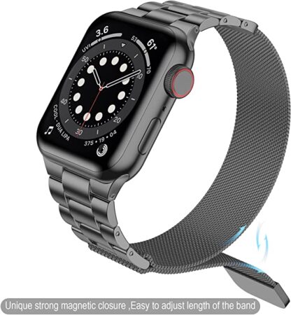 Wolait Stainless Steel Band Compatible with Apple Watch 45mm 44mm 42mm 41mm 40mm 38mm,Upgraded Metal Mesh Adjustable Magnetic Loop Replacement Bands for iWatch Series 7/6/5/4/3/SE- 45mm/ 44mm /42mmSpace Grey 2