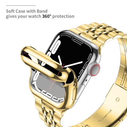 Wolait Compatible with Apple Watch Band 41mm with Case,Upgraded Stainless Steel Metal Business Band with Screen Protector for iWatch Series 6/SE Series 5/4/3/2/1, Gold Band + Gold Case 2