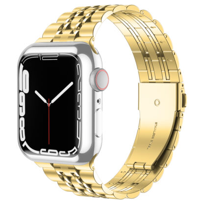 Wolait Compatible with Apple Watch Band 45mm with Case,Upgraded Stainless Steel Metal Business Band with Screen Protector for iWatch Series 6/SE Series 5/4/3/2/1, Gold Band + Gold Case 4