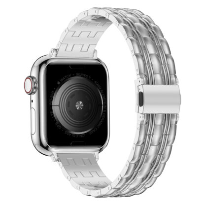 Wolait Thin Metal Band Compatible with Apple Watch 45mm 44mm 42mm , Slim Narrow Stainless Steel Band for iWatch Series 7/6/SE Series 5/4/3/2/1 Women-Silver 3