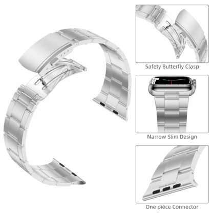 Wolait Compatible with Apple Watch Band 45mm 44mm 42mm, Titanium Alloy Metal iwatch Straps with Double Button Clasp for Series7/ 6/SE/5/4/3 Women Men-Silver 4