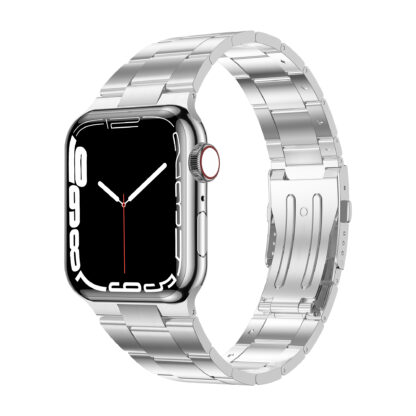 Wolait Compatible with Apple Watch Band 45mm 44mm 42mm, Titanium Alloy Metal iwatch Straps with Double Button Clasp for Series7/ 6/SE/5/4/3 Women Men-Silver 1