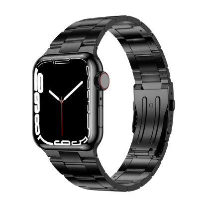 Wolait Compatible with Apple Watch Band 45mm 44mm 42mm, Titanium Alloy Metal iwatch Straps with Double Button Clasp for Series7/ 6/SE/5/4/3 Women Men-Black 1