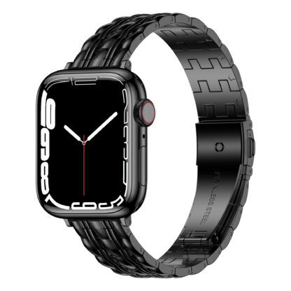 Wolait Thin Metal Band Compatible with Apple Watch 45mm 44mm 42mm , Slim Narrow Stainless Steel Band for iWatch Series 7/6/SE Series 5/4/3/2/1 Women-Black 1